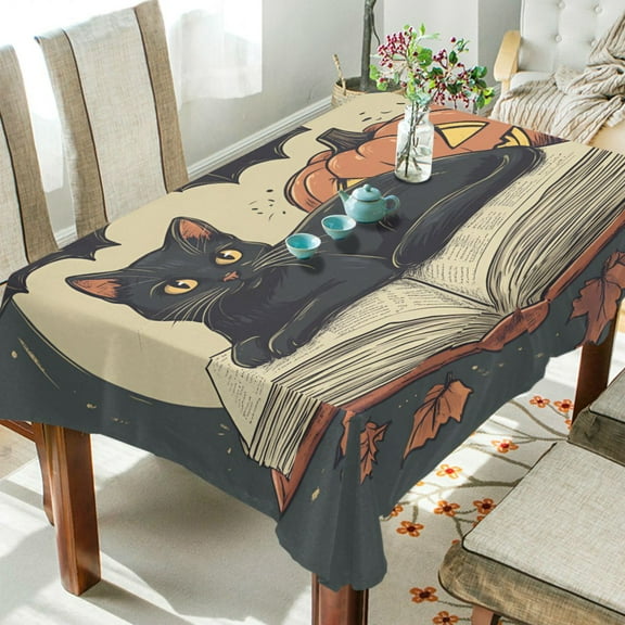 Yayeee Tablecloths 54" x 54" Rectangle Wrinkle Resistant Party Table Cover, Black Halloween Cat