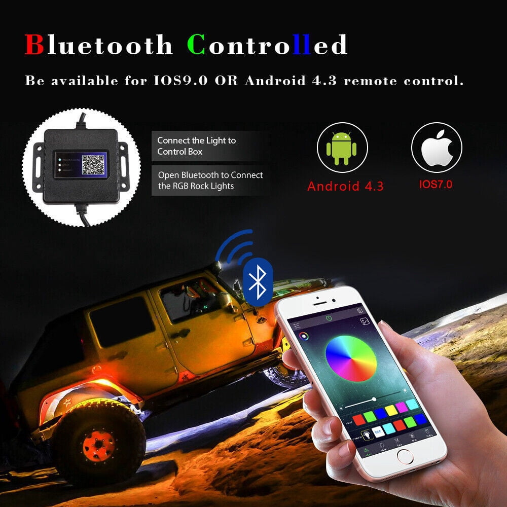 4 Pods RGB LED Rock Lights Chasing Multi Color Bluetooth APP Music UTV ATV Truck