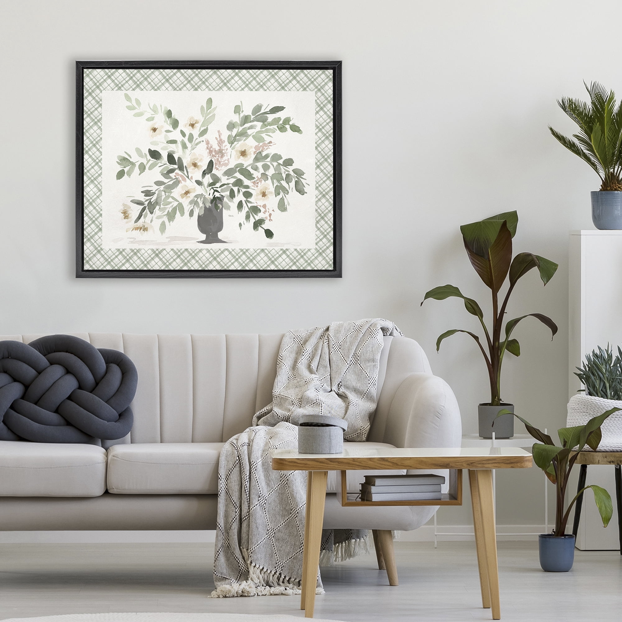 Stupell Industries Springtime Bouquet on Plaid Black Framed Floater Canvas Wall Art, design by Lucille Price