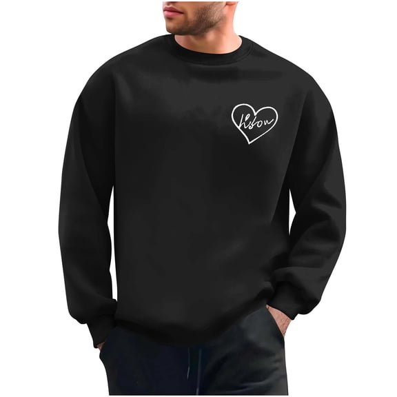 WREESH Mens Oversized Sweatshirt Loose Casual Heart Graphic Pullover Spring Round Neck Tops Valentine's Shirt Black