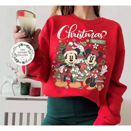 Vintage Mickey Minnie Disney Christmas On Main Street Sweatshirt, Retro Disney Christmas Shirt