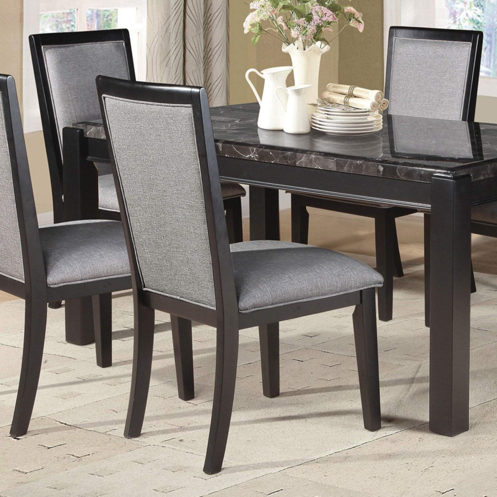 Home Source Grey and Black Faux Marble Dining Set Table - Walmart.com
