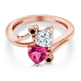 thumbnail image 3 of Gem Stone King 18K Rose Gold Plated Silver White Moissanite Pink Created Sapphire and Black Diamond Ring for Women (1.63 Cttw, Heart Shape 6MM, Gemstone Birthstone, Size 7), 3 of 6