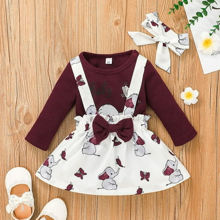 

NIUREDLTD Baby Girls Floral Animal Autumn Long Sleeve Romper Bodysuit Suspender Dress Headbands Set Clothes