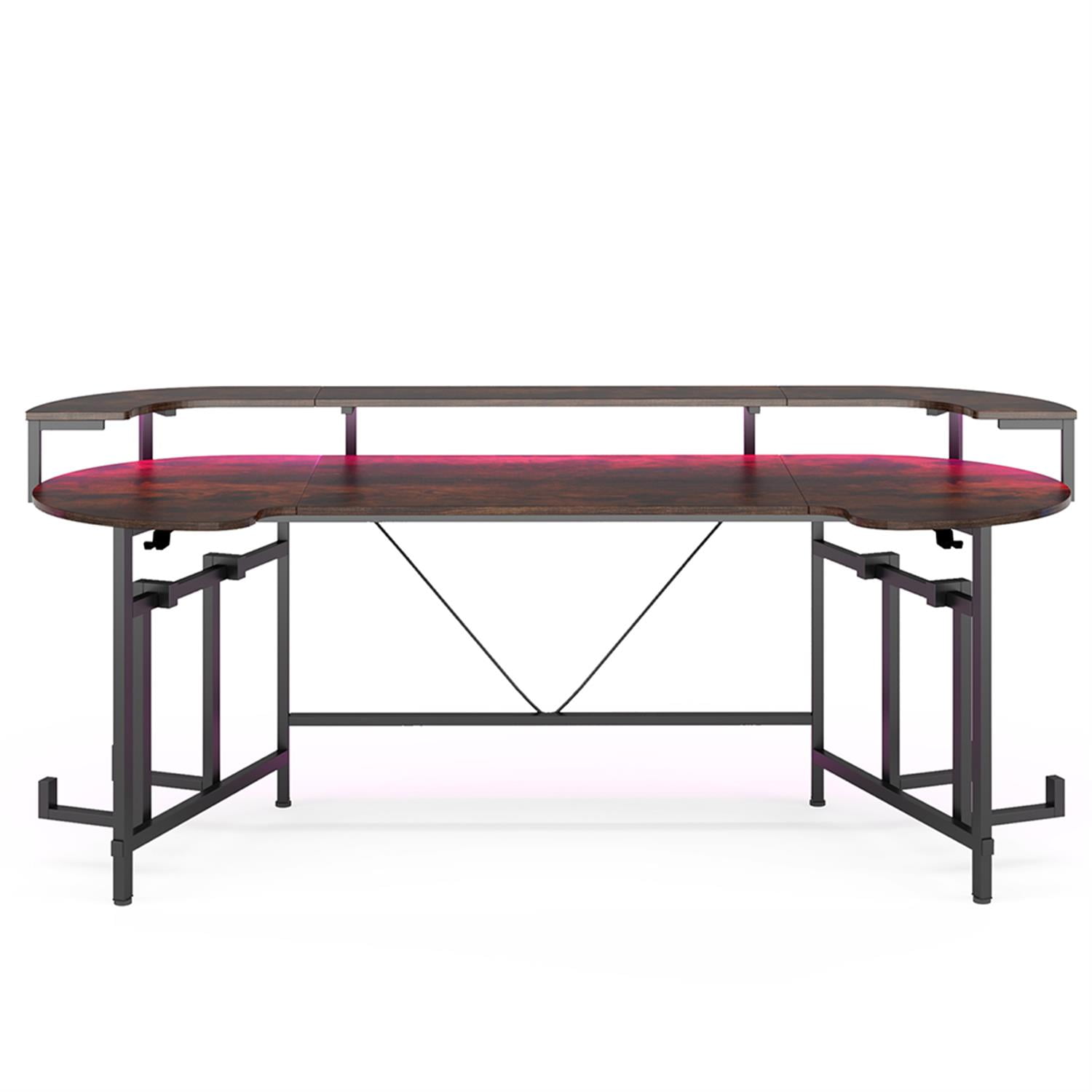 Demi Bonn 75" Computer Desk with LED Strip & Monitor Shelf, Gaming Desk, Work Desk for Home Office, Study, Living Room, Black