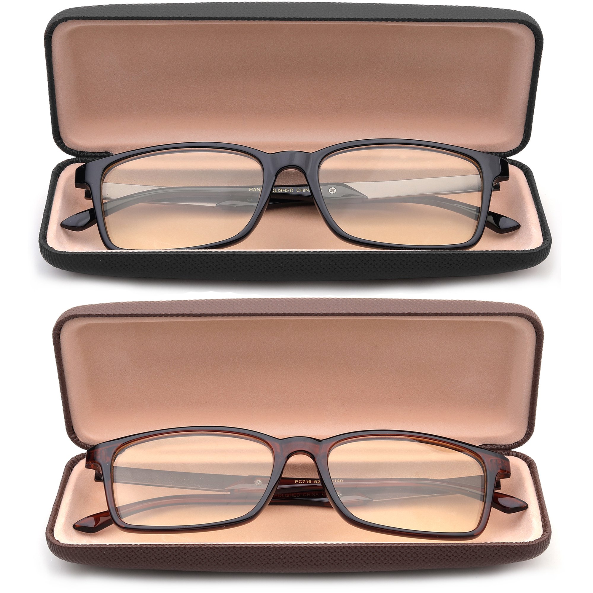2 Pack Newbee Fashion - Blue Light Blocking Glasses, Computer Glasses Reduce Eyestrain, Rectangle Plastic Frame Metal Temple Fashion Clear Lens Glasses for Men Black & Brown