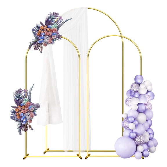 3pcs Gold Wedding Arch Backdrop Stand Set, 7.3FT& 6FT& 6FT Metal Arch Backdrop Stand for Wedding Ceremony Baby Shower, Outdoor Indoor Birthday Party