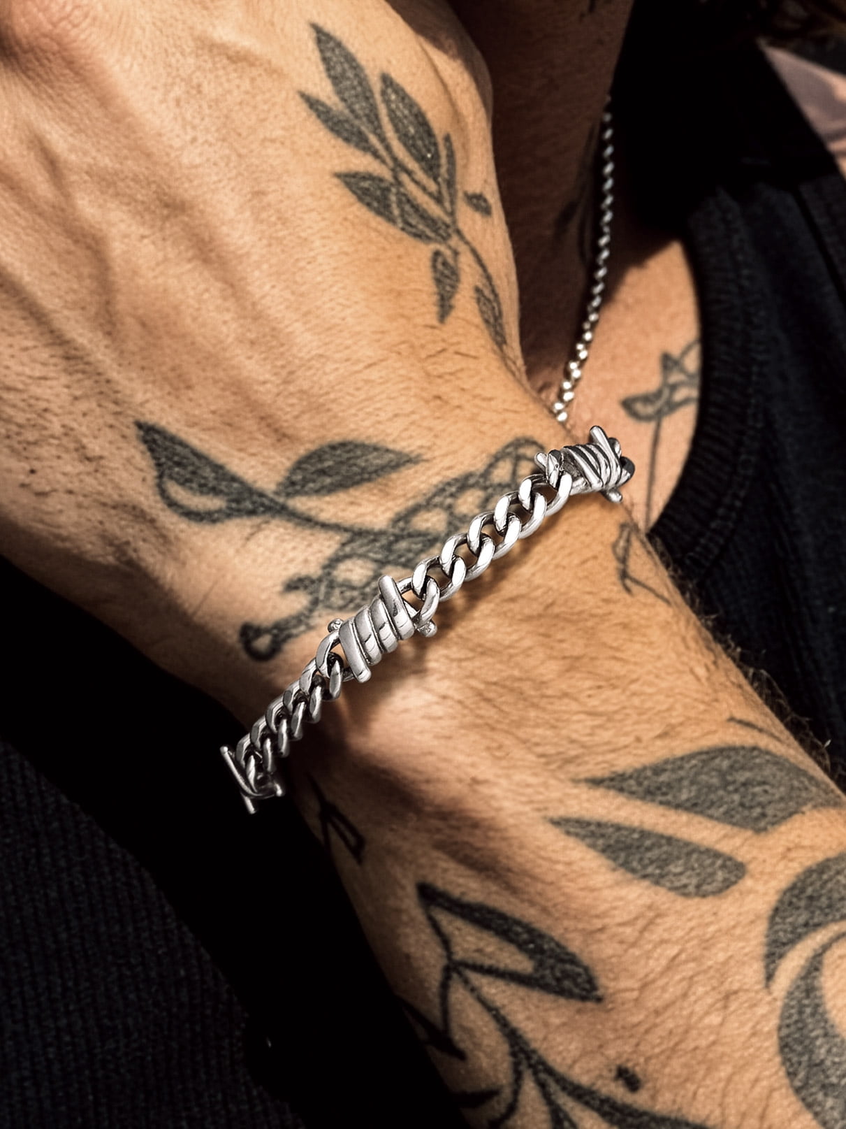Bandmax 7MM Thorns Cuban Link Chain Bracelet for Men Dad Son Father's Day Graduation Gift Stainless Steel Curb Chain Bracelet for Women Punk Jewelry