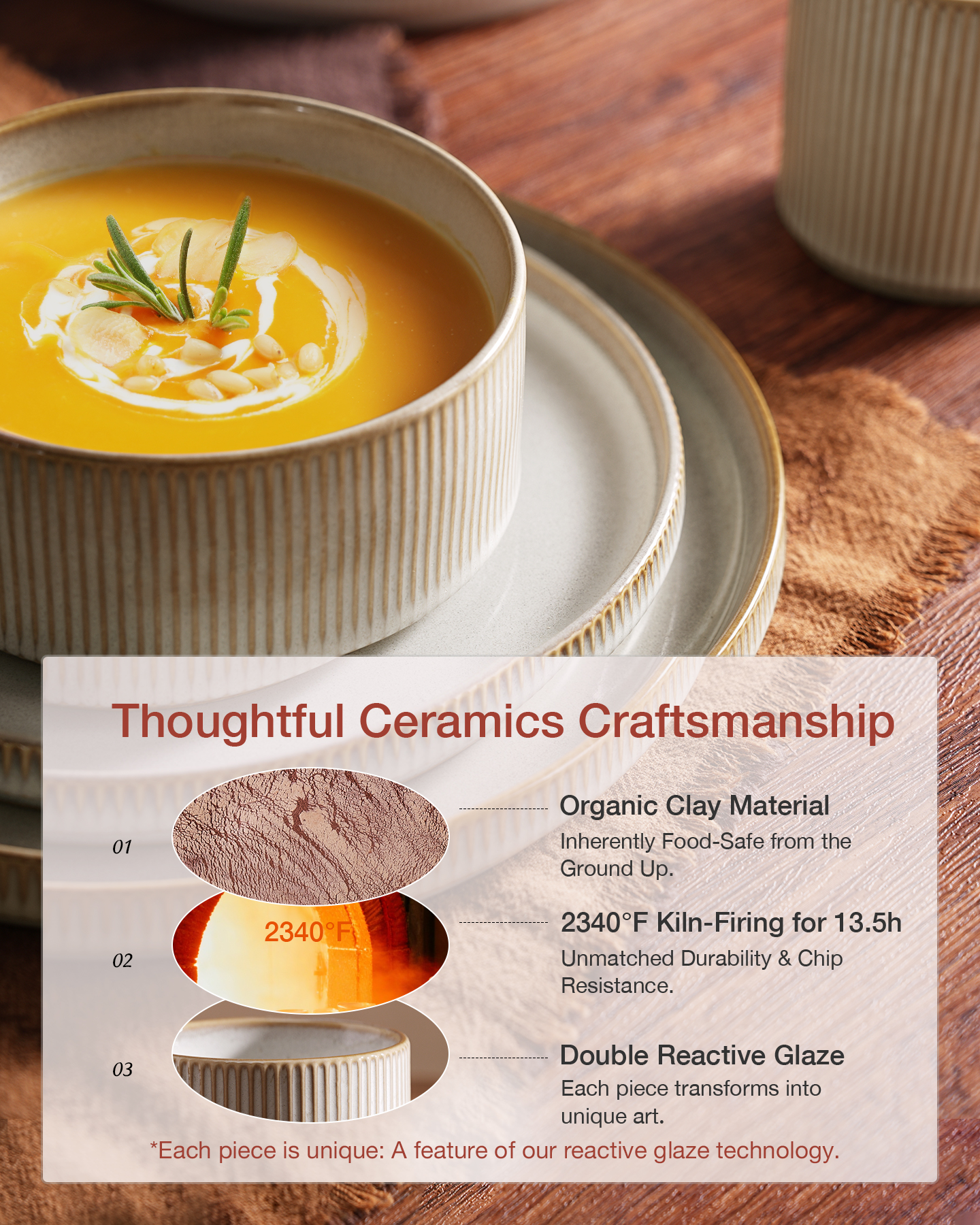 Famiware Stoneware 12-Piece Dinnerware Set, Cappuccino White photo 7