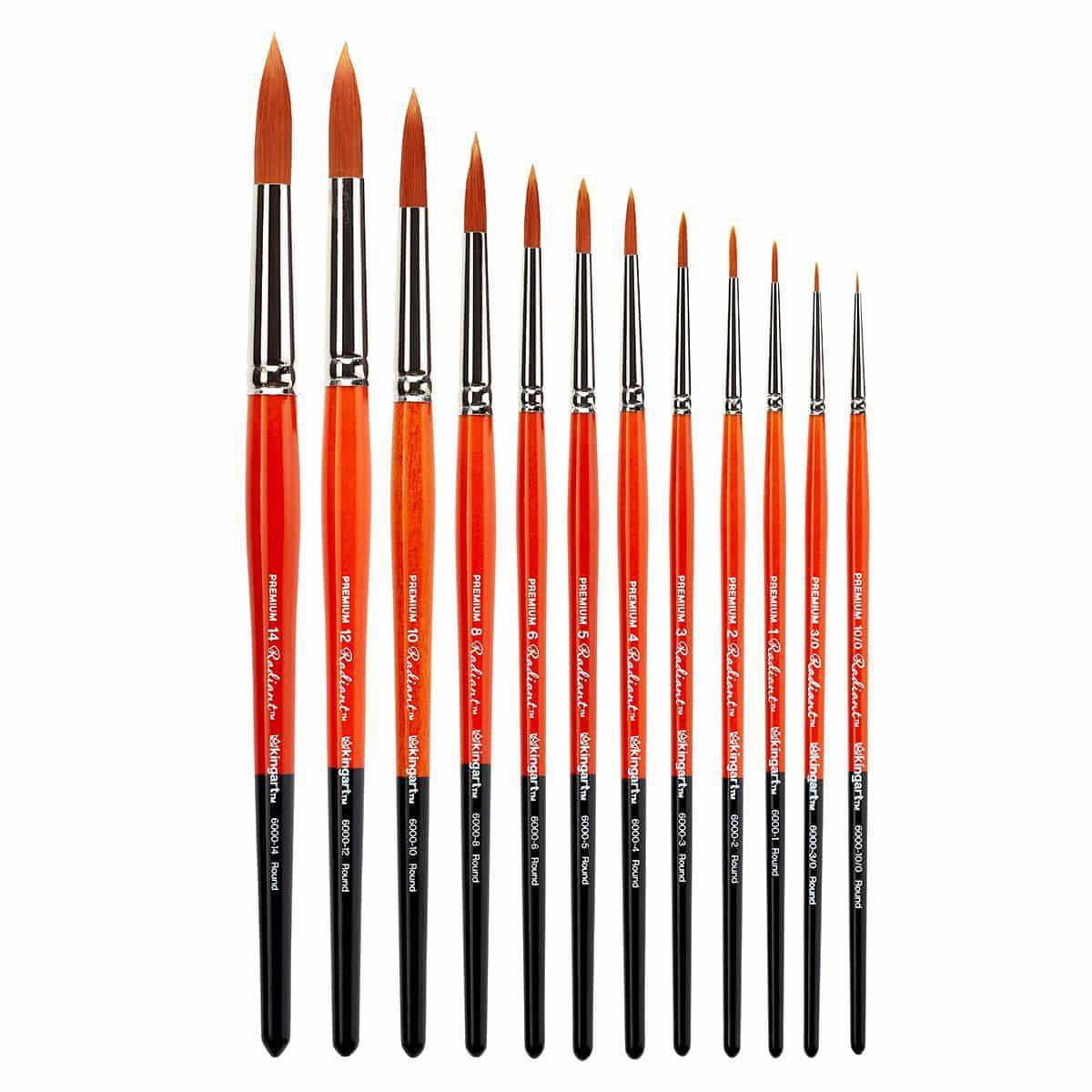 Kingart Radiant, Premium Golden Taklon Brushes, Set of 12, All Ages