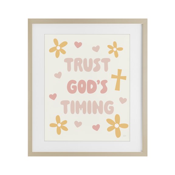 Stupell Industries Retro Trust God's Timing Birch Framed Print Under Glass, design by Natalie Carpentieri