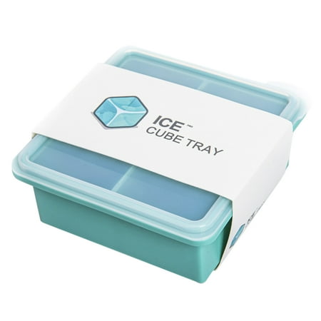 

TFDZ ice cube trays ice tray Silicone Ice Tray Bar Pudding Jelly Chocolate Making Mold 4 Ice Cubes With Lid Green