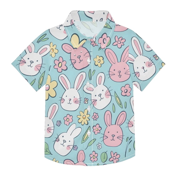 Dailycode Small Short Sleeve Button Down Shirts Bunny Rabbit and Daisy Flower Casual Shirt 3-10 Years