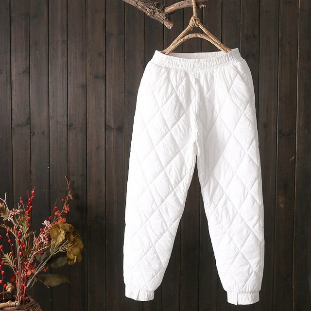 Pantalones de algodón de plumón para mujer, ropa de abrigo de invierno, recién llegados, pantalones casuales con cintura alta, ligeros, cálidos, con nudo en las piernas, ropa holgada de