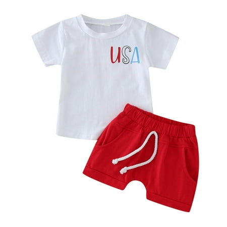 

Toddler Boys Girls Fashion Outfits Set Independence Day 4 Of July Short Sleeve Letter Prints T Shirt Tops Shorts Outfits For 6-12 Months