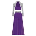 thumbnail image 4 of SiiRoh Girls Modern Jazz Dance Performance Set Sequins Crop Top and Chiffon Wide-Leg Side Slit Pants Purple 8, 4 of 6
