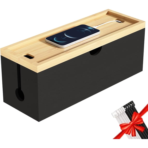 Caja de gestión de cables de bambú, caja organizadora de cables grande, caja de cables para ocultar cables y regletas de enchufes para almacenamiento de escritorio, soporte de cables para oficina y