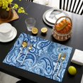 thumbnail image 4 of Blue Paisley Pattern Summer Placemats Table Placemats Set Of 4-Linen Kitchen Washable Placemats Table Mats 11.8"x17.7" Non-Slip Heat Resistant, 4 of 6