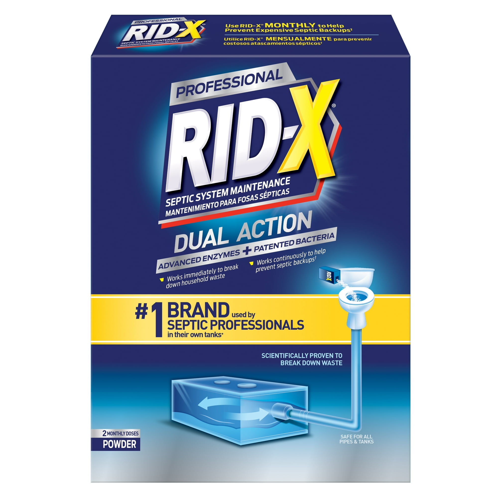 RID-X Septic Tank Treatment Powder - 2 Month Supply, Dual Action Enzymes and Bacteria to Break Down Waste & Prevent Backups