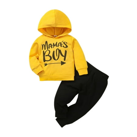 

QIPOPIQ Toddler Girls Outfit Sets Clearance Toddler Kids Boys Cotton Fashion Letter Print Hoodie Solid Color Tow-piece Set