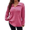 thumbnail image 1 of Suéter de Punto Informal de Talla Grande para Mujer, Cuello en V, Solapa, Color Liso, Camisa de Larga. Rosa XXXL, 1 of 8