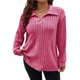 thumbnail image 1 of Suéter de Punto Informal de Talla Grande para Mujer, Cuello en V, Solapa, Color Liso, Camisa de Larga. Rosa 4XL, 1 of 8