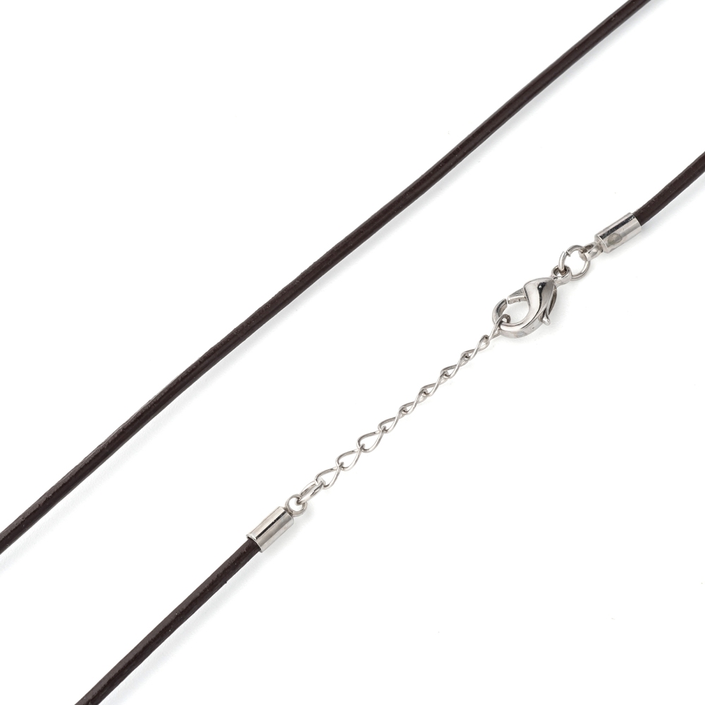 Leather Cord Necklace Making with Zinc Alloy Lobster Claw Clasps and Brass Findings Nickel Free Platinum Metal Color Coconut Brown 47~48cm