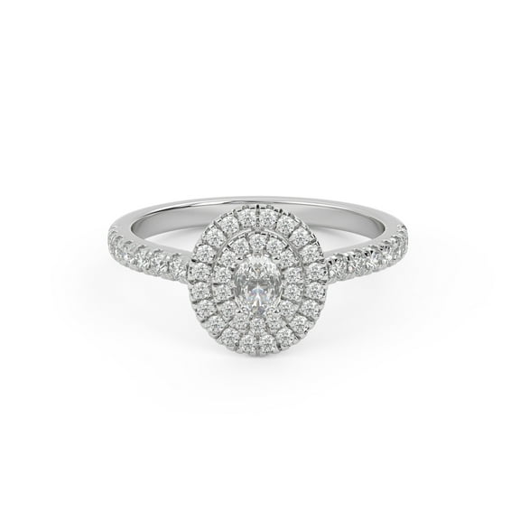 AFFY Half Eternity Double Halo Solitaire Engagement Ring for Women, IGI Certified 0.60 carat (ctw) Oval Cut Lab Grown Diamond Anniversary Ring In 14K Solid White Gold F-G, VS-SI Quality Size-4