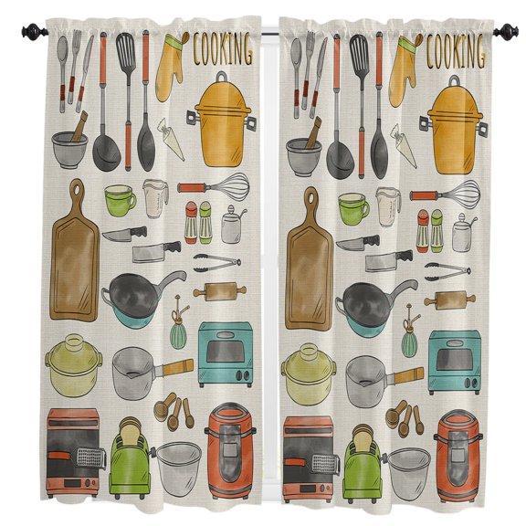 Kitchen Cooking Small Curtain Rod Pocket Short Curtains Half Drapes Partition Cabinet Door Window Curtains Home r