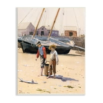 Stupell Industries Old Fashioned Man Woman Walking Beach Marina Painting Unframed Art Print Wall Art, Design by Lettered and Lined