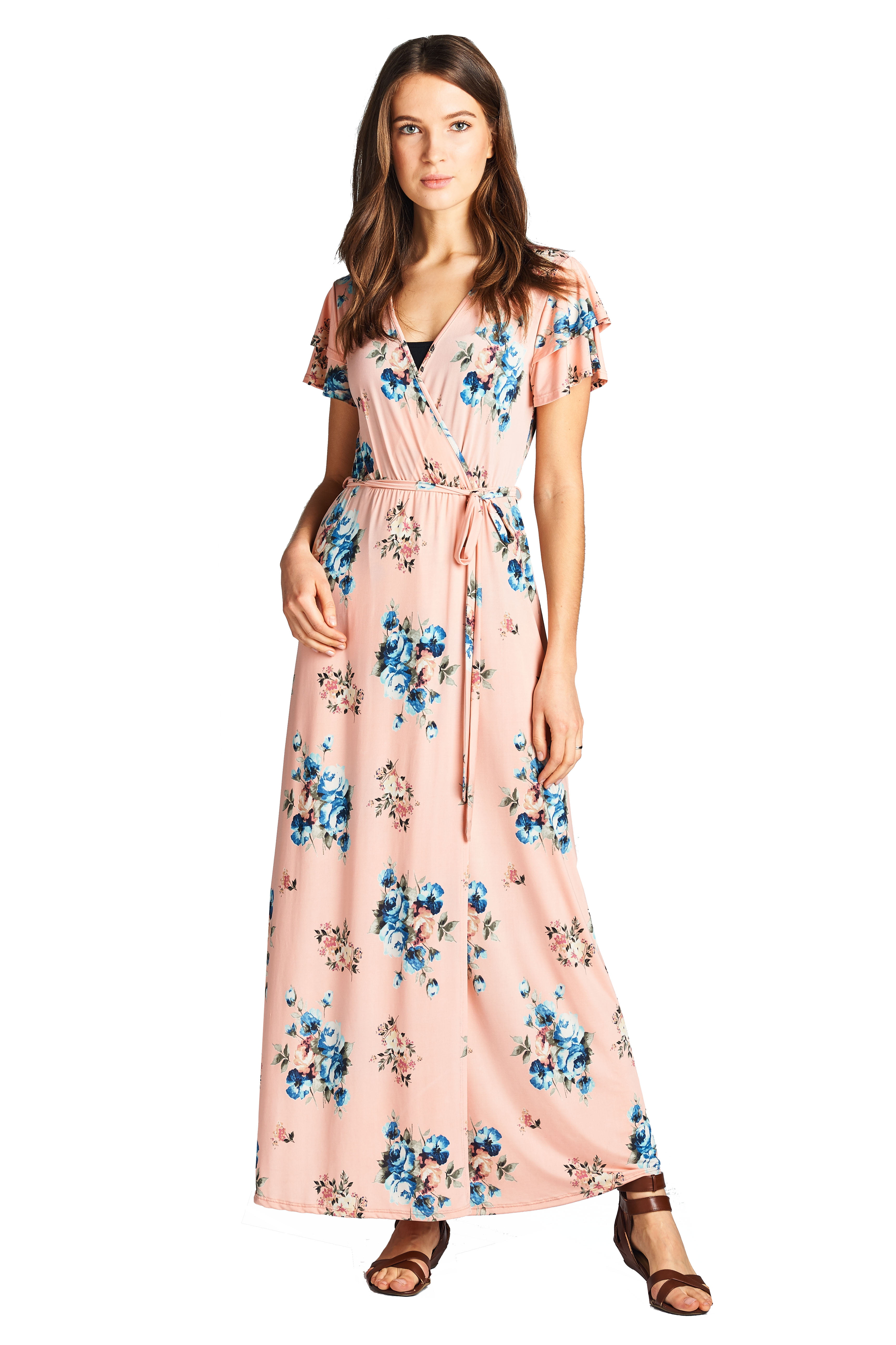 On Trend Women's Paris Short Sleeve Maxi Long Slimming Floral Dress ...