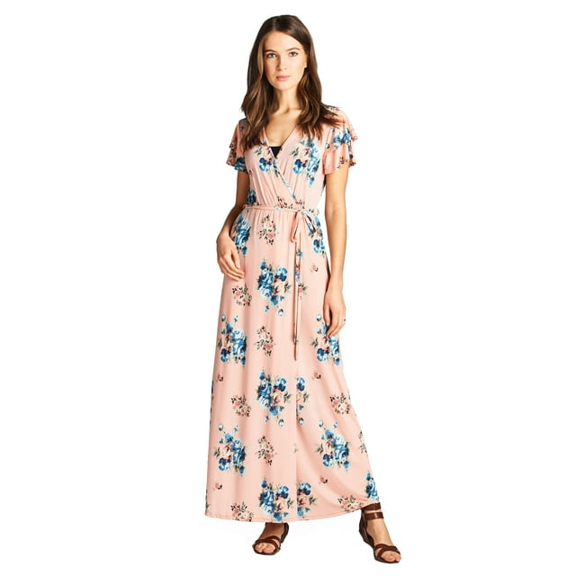 On Trend Women's Paris Short Sleeve Maxi Long Slimming Floral Dress ...