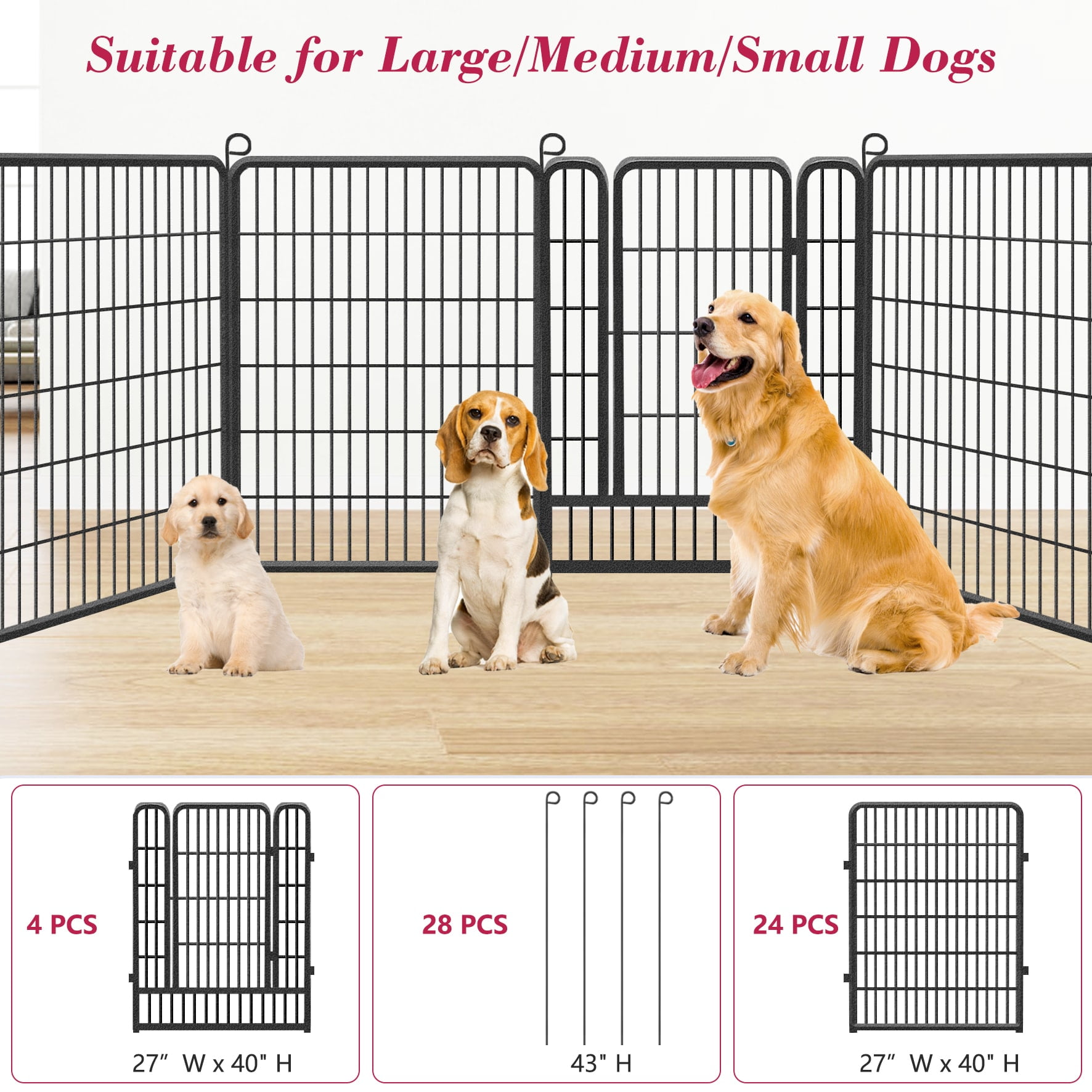 Jhsomdr Dog Playpen Outdoor 28 Panels 40" Height Heavy Duty Metal Dog Fence Puppy Playpen with Doors for Large/Medium/Small Dogs Indoor Pet Fence Exercise Dog Pen for RV, Camping, Yard