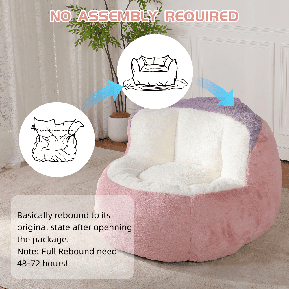 Tcbosik Bean Bag Chair, Comfy Faux Fur Reading Chair for Adults, Single Sofa Chair, Lounge Chair for Home Office, Pink+White+Purple