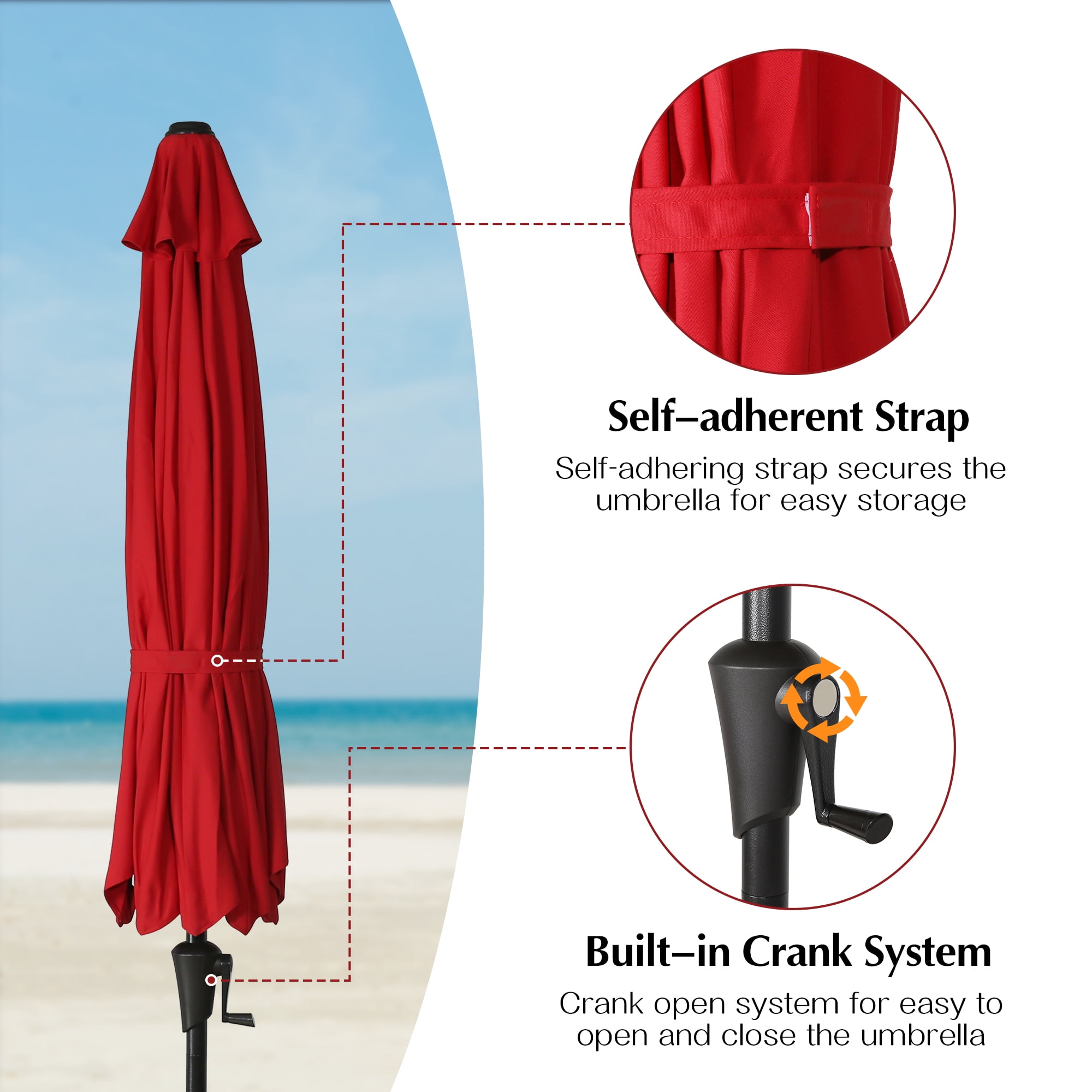 Iwicker 9Ft Sunbrella Patio Umbrella Outdoor Aluminum Market Umbrella with Crank and Push Button Tilt, Red