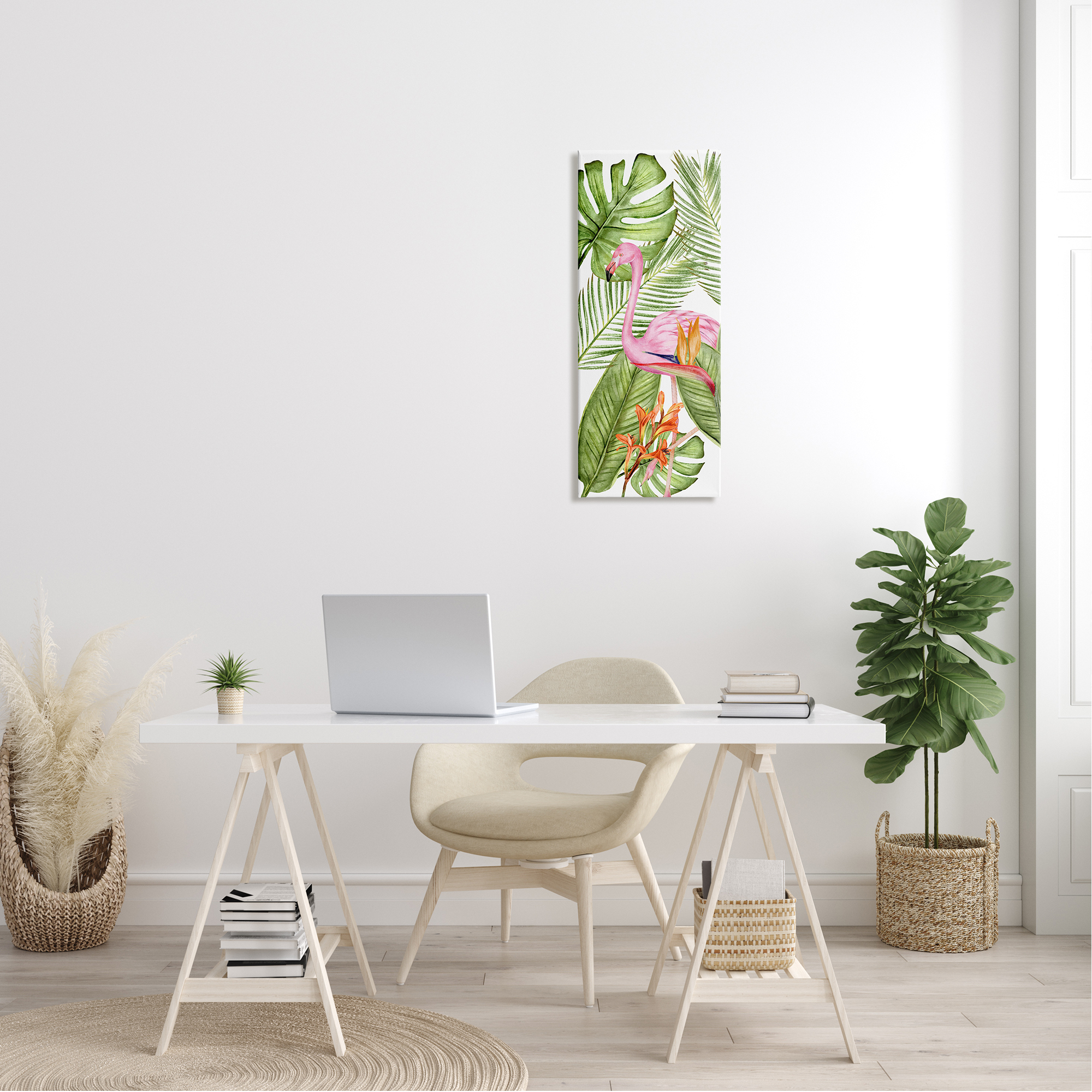 Stupell Industries Tropical Plants & Flamingo Animals & Insects Painting Gallery Wrapped Canvas Print Wall Art, 13 x 30