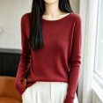 thumbnail image 6 of Xinoom Women Scoop Neck Ribbed Knit Top, Long Sleeve Slim Fit Sweater, Stretchy Form Fitting Knit Shirt for Casual Dating Red,M, 6 of 6