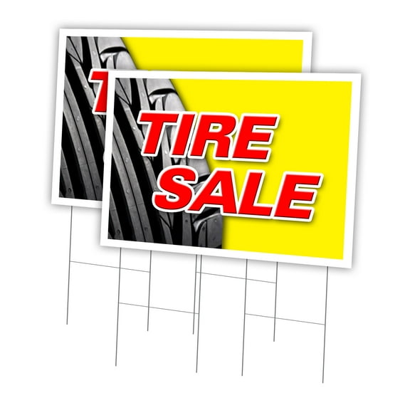 Tire Sale1 2 Pack Of 24" x 36" Yard Sign & Stake | Advertise Your Business | Stake Included Image On Front Only | Made in The USA