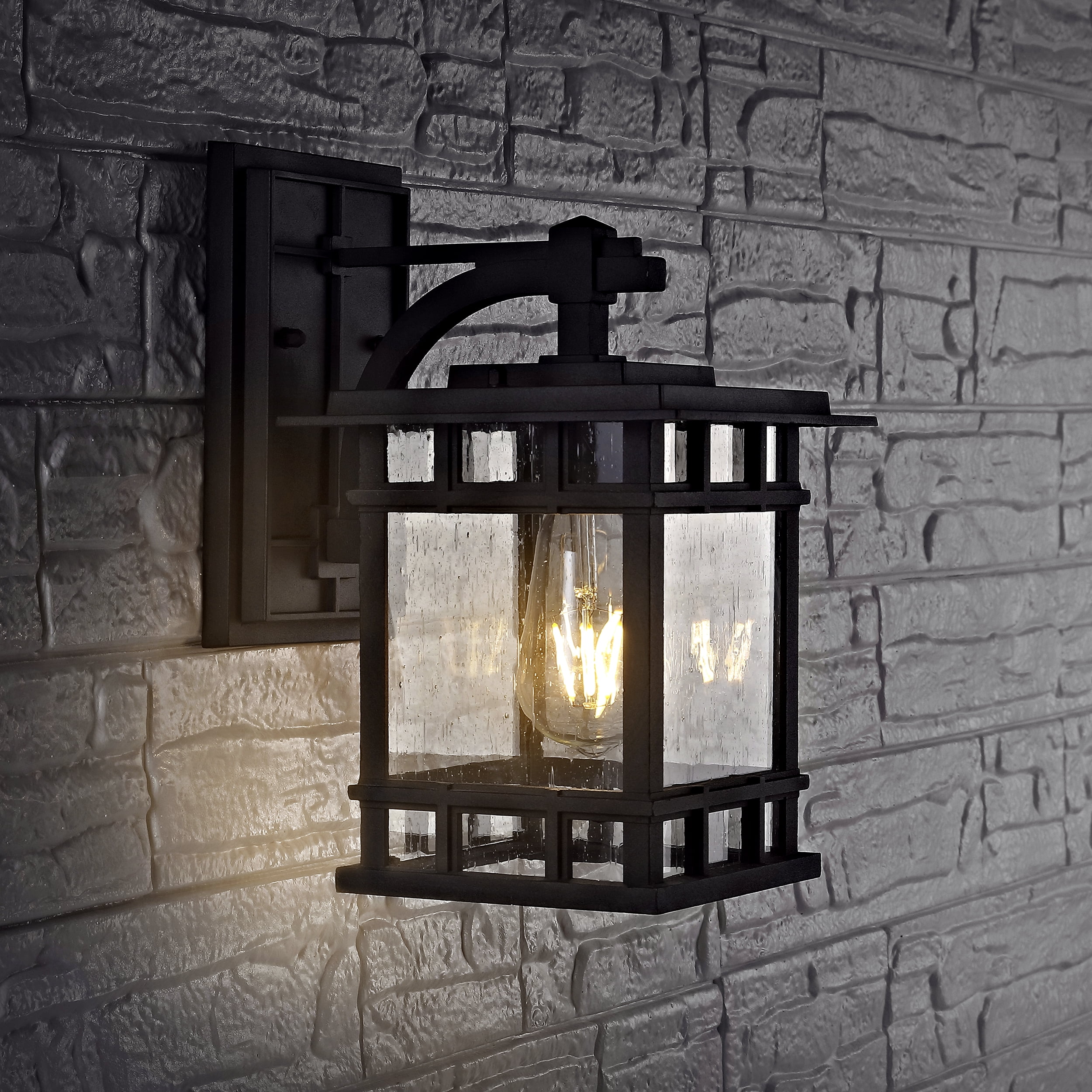SAFAVIEH Grayter LED Black Aluminium Outdoor Wall Sconce with Clear Glass Shade