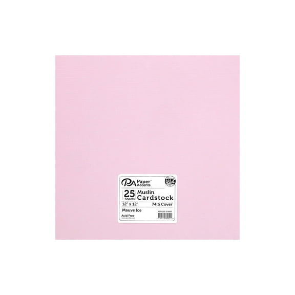 PA Paper Accents Textured Cardstock 12" x 12" Mauve Ice, 74lb colored cardstock paper for card making, scrapbooking, printing, quilling and crafts, 25 piece pack