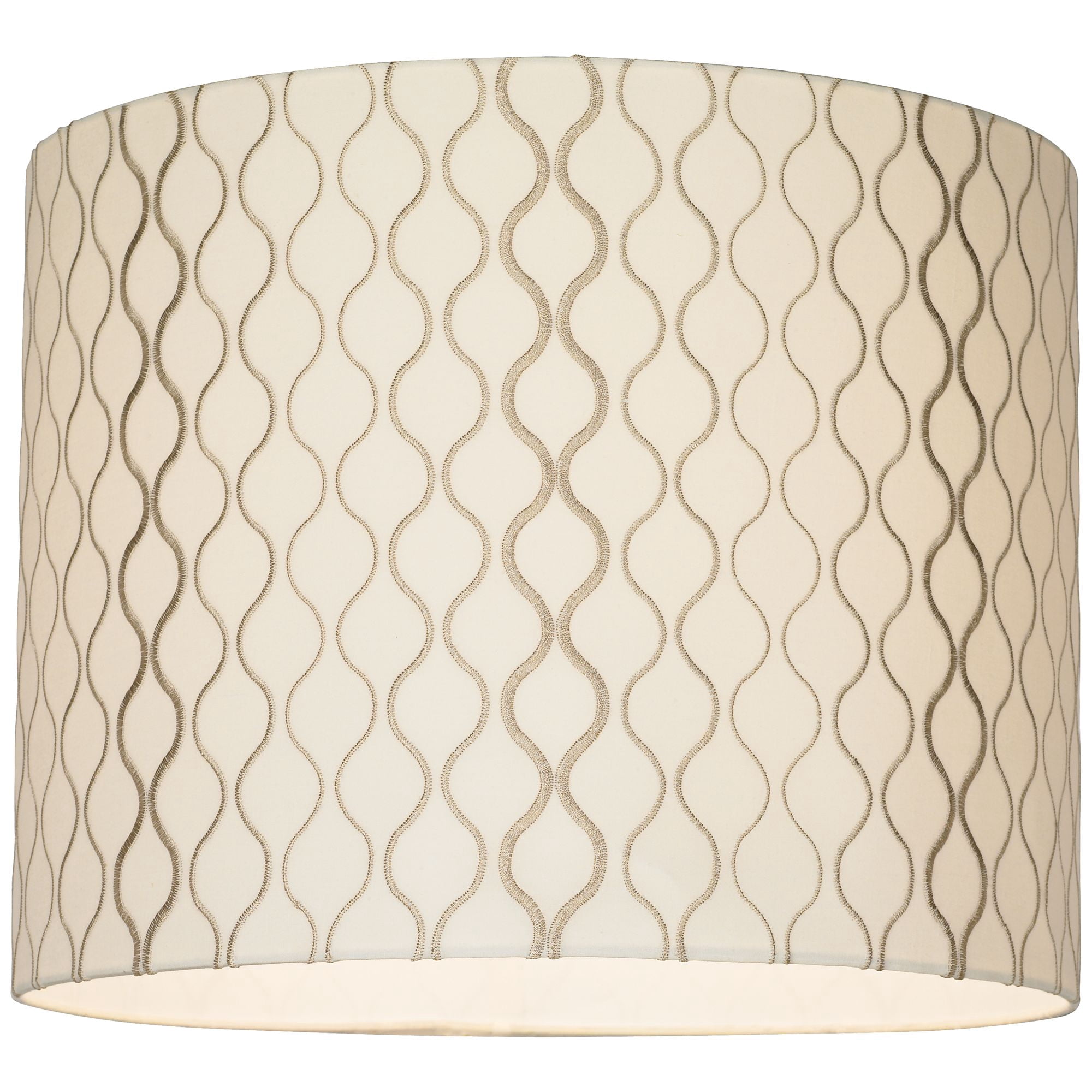 Springcrest Set of 2 Drum Lamp Shades Off-White Embroidered Medium 14" Top x 14" Bottom x 11" High Spider Harp and Finial Fitting