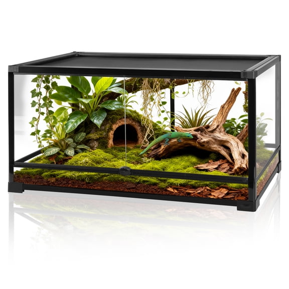 Tempered Glass Reptile Terrarium, 36"x18"x18" Bearded Dragon Terrarium with One-Hand Opening Front Doors