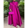 thumbnail image 4 of Plus Size 5XL VONDA 2024 Women Stand Collar Elegant Satin Dress Long Bat Sleeve Evening Pleated Maxi Sundress Casual Solid Robe, 4 of 5
