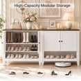 thumbnail image 3 of Asofer Shoe Storage Cabinet with Doors, 3-Tier Farmhouse Shoe Organizer with Height-Adjustable Shelves, Wood Top Entryway Cabinet for Hallway, Closet, Living Room, White, 3 of 10
