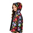 thumbnail image 5 of lnmuld Girls Star Print Plush Lined Hooded Coat Button Front Elastic Cuff Warm Casual Winter Outerwear for Kids Black,8-9 Years, 5 of 6