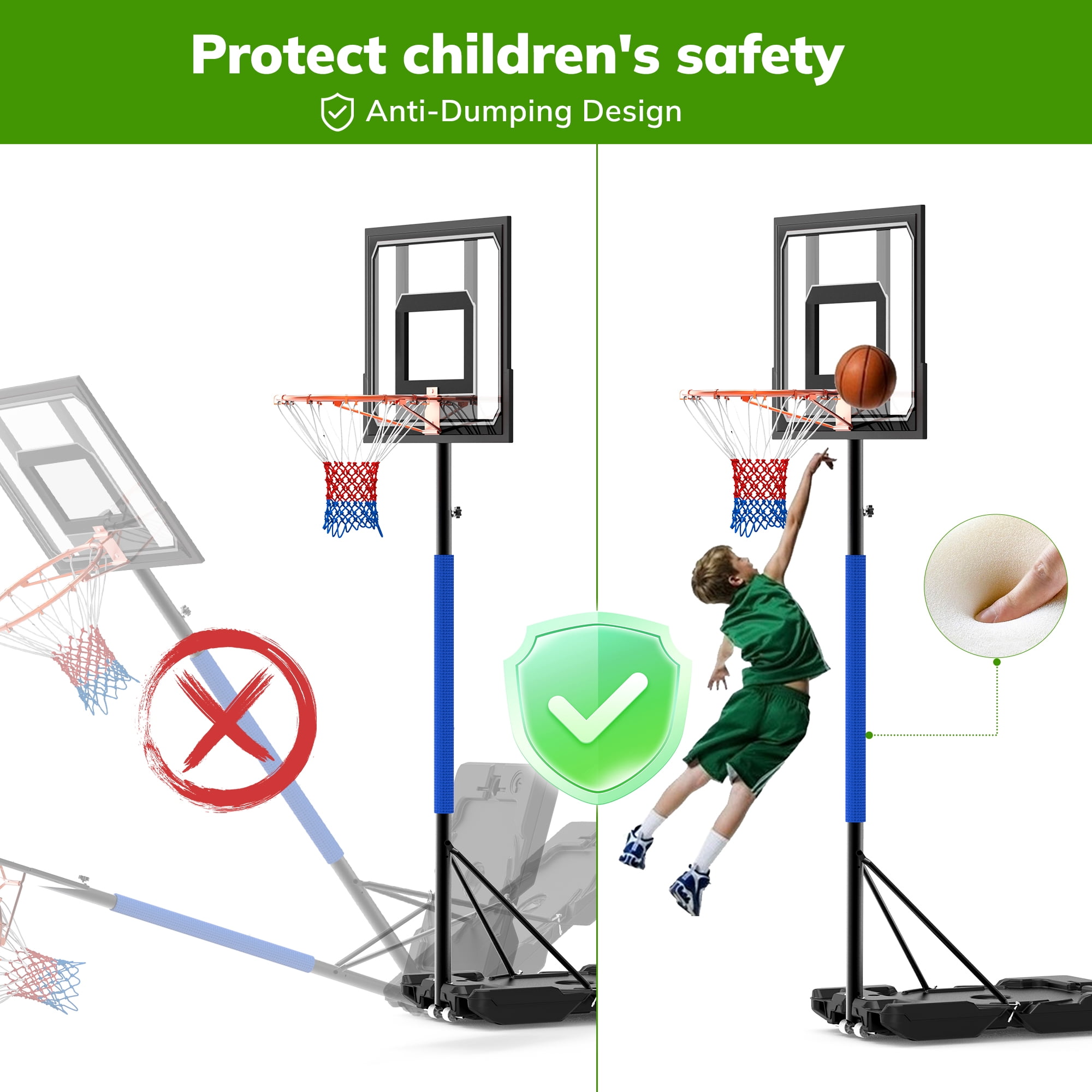 Basketball Hoop Stand 5-9 ft Adjustable, Portable Basketball Goals for Kids Teenagers, Great Outdoor, Backyard, Driveway, Indoor Play, Black