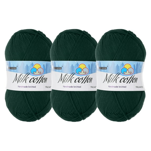 Uxcell Cotton Yarn,65% Cotton Soft Knitting Yarn -3 Skeins/3×218yards/3×3.53oz/Dark Green