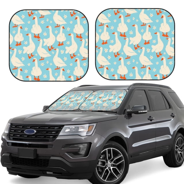 Saiise White Geese and Flower for Foldable Car Sun Shades (2-Pack) Offer Sun Protection with an Easy-fold Design for Convenient Windshield Shading-Large