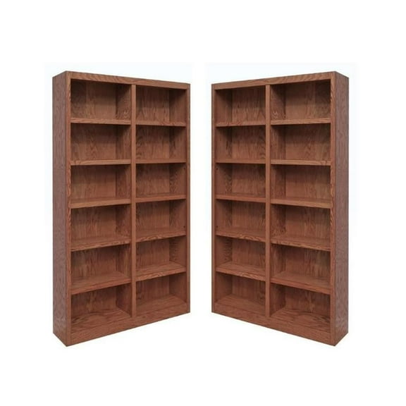Home Square 2 Piece Tall 12-shelf Double Wide Wood Bookcase Set in Dry Oak