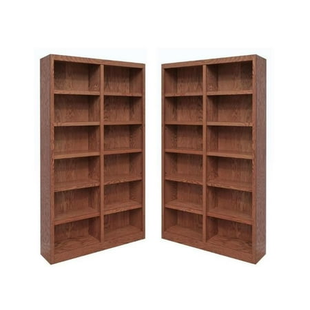 Home Square 2 Piece Tall 12-shelf Double Wide Wood Bookcase Set in Dry Oak
